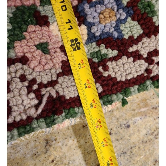 Vintage Wool Hook Handmade Floral Victorian Pillow 17x15" Red Pink Blue Green - Picture 11 of 12